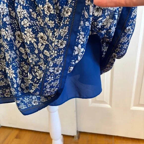 Max Studio Royal Blue Floral Smocked Tiered Mini Dress w/Flutter Sleeves Size S - Picture 6 of 10